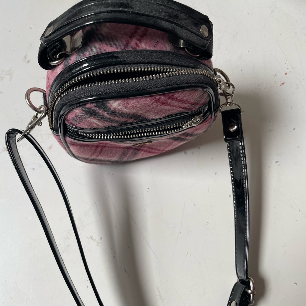 Plaid Pink Crossbody Bag with Bear Patch - Picture 3 of 4